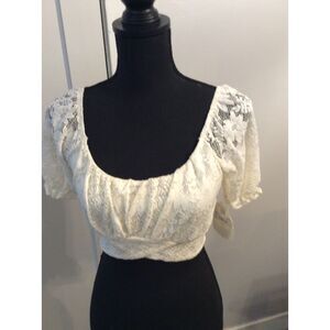 New NWT Altard' State White Crop Puff sleeves Lace Size Medium (59.95)